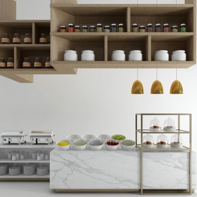 现代自助餐台 吊架 调料 餐盆 餐具