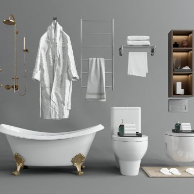 现代马桶 浴缸 浴袍 浴巾