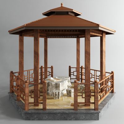 现代亭子 户外小建筑 石桌椅