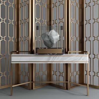 现代屏风隔断 案几 石头摆件