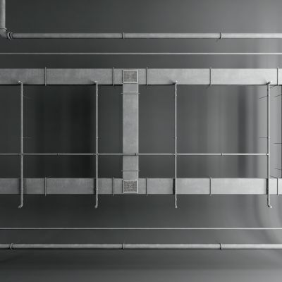 现代裸顶管道 空调 喷淋 线管组合