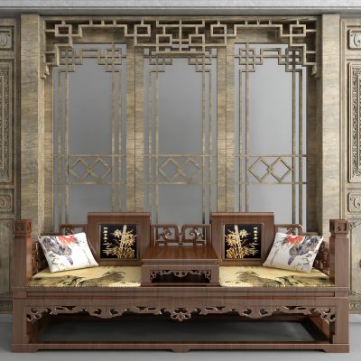 中式花板 门板 屏风 沙发床
