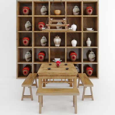 中式茶桌椅 八仙桌 酒柜