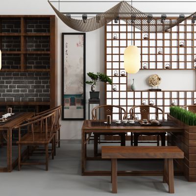 新中式博古架 茶桌椅