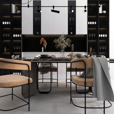 现代酒柜餐桌椅组合