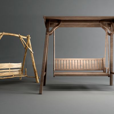 现代实木户外秋千