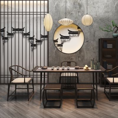 新中式实木茶桌椅 装饰柜 灯笼