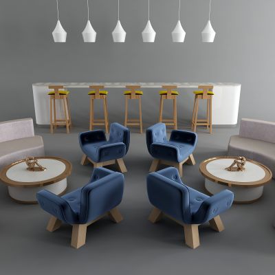 现代弧形桌椅 咖啡吧桌椅 吧椅 休闲桌椅