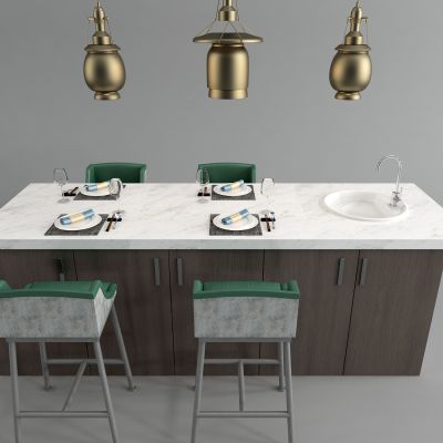 现代水吧台 吧椅 餐厅吊灯