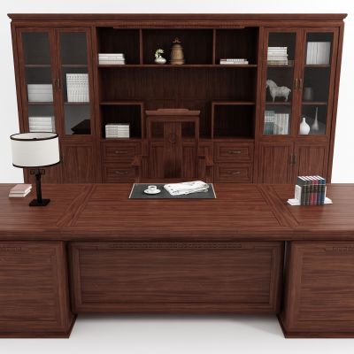 中式实木书桌 书柜