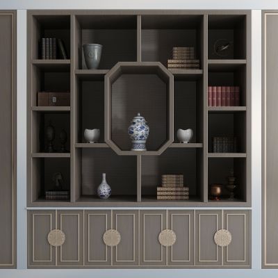 中式背景柜 博古架