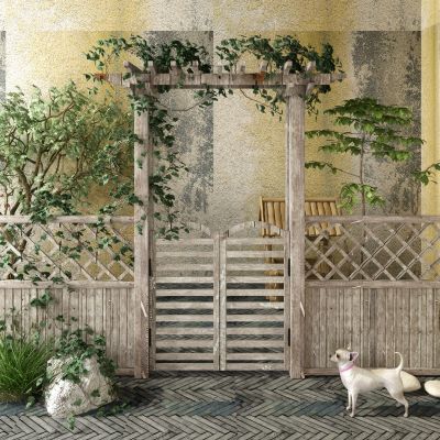 现代院门 篱笆  藤蔓 栅栏 植物 树