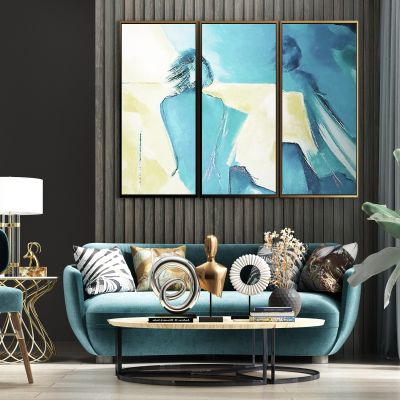 现代轻奢休闲绒布多人沙发茶几饰品组合