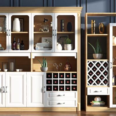 北欧酒柜 挂画 盆栽