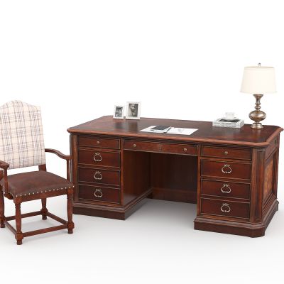 美式实木书桌椅组合