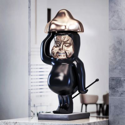 现代黑色金属戴帽公仔摆件