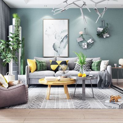 北欧客厅 餐厅 沙发 茶几 椅子 餐桌厨房鞋柜 电视柜 橱柜