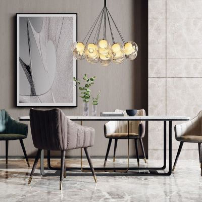 现代餐桌椅玻璃吊灯组合