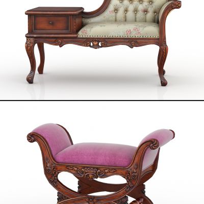 欧式古典贵妃椅脚踏组合