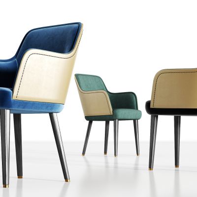 现代实木轻奢皮革绒布单椅组合