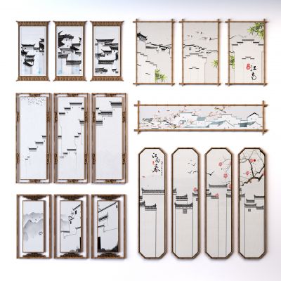 新中式禅意民宿风挂画组合