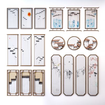 新中式禅意民宿风挂画组合