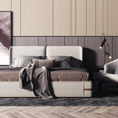 现代双人床 椅子组合