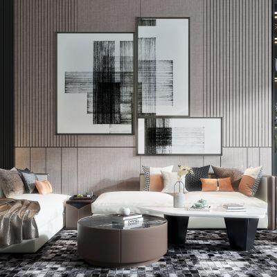 现代沙发茶几组合 沙发 椅子 茶几 角几 吊灯 装饰品 柜子