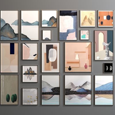 现代北欧挂画组合 艺术挂画 山水画