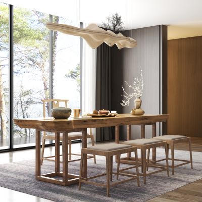 新中式茶桌椅 吊灯 茶具 饰品