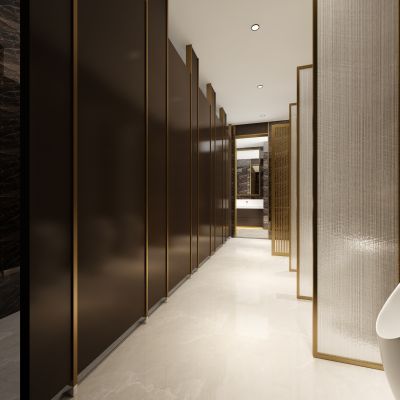 现代酒店公共卫生间 夹丝玻璃