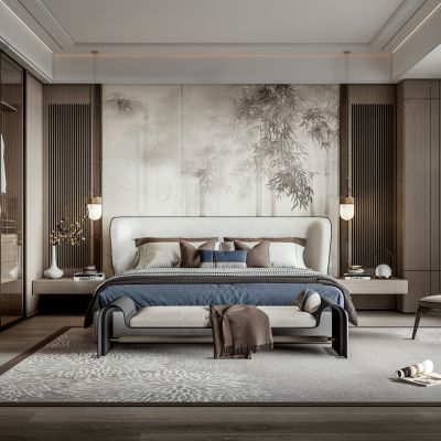 新中式风格主卧室SU模型