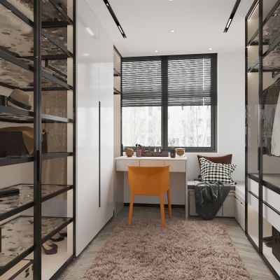 现代衣帽间，衣柜，储物柜，储物架，梳妆台