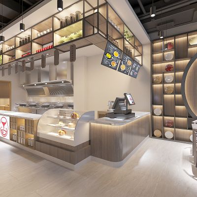 新中式餐厅，咖啡厅，餐厅前台，吧台，服务台，接待台，收银台吊架，博古架