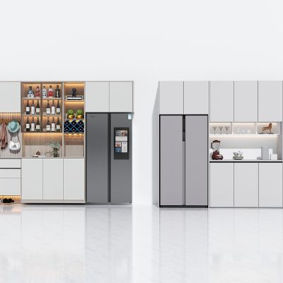 现代轻奢餐厅酒柜，冰箱酒柜，双开门冰箱，储物柜