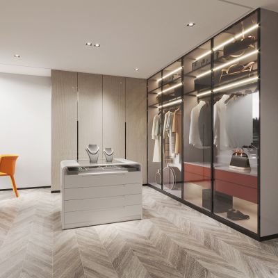 现代衣帽间，衣柜，储物柜，梳妆台，珠宝柜
