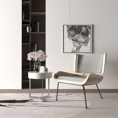 现代时尚客厅木质布纹休闲椅椅子3D模型