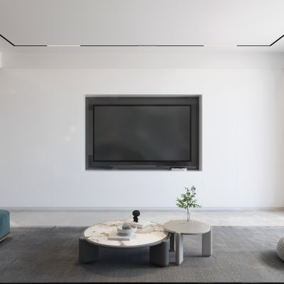 北欧清新绿色客餐厅 沙发茶几 电视柜 吊灯 餐桌椅 厨房 空调 冰箱 挂画 落地灯