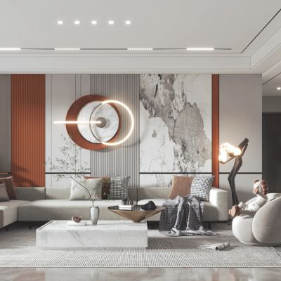 现代客厅餐厅，沙发，餐桌，电视柜