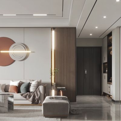 现代客厅餐厅，沙发，餐桌，电视柜