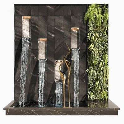 现代园艺景观流水墙小品_植物墙