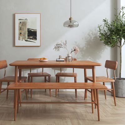 北欧实木餐桌 北欧实木长凳 北欧实木椅 北欧吊灯 玻璃吊灯 盆栽