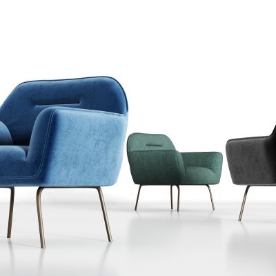 现代金属轻奢绒布单椅组合