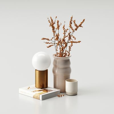 现代干枝装饰花瓶灯泡书籍饰品摆件组合