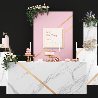 现代婚庆婚礼花艺合影区 背景墙 美陈 网红店接待台