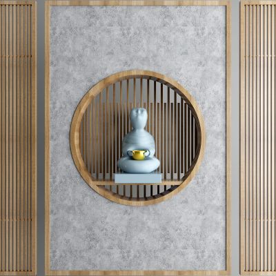 新中式人物雕像屏风隔断