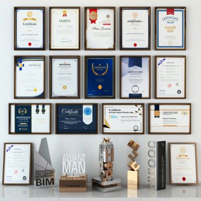 现代奖杯 雕塑 奖状 证书 荣誉证书 摆件