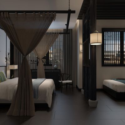 中式复古亲子房民宿卧室