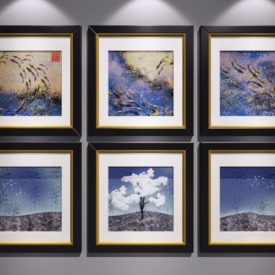 新中式装饰挂画 山水画 艺术画 三联画 水墨画