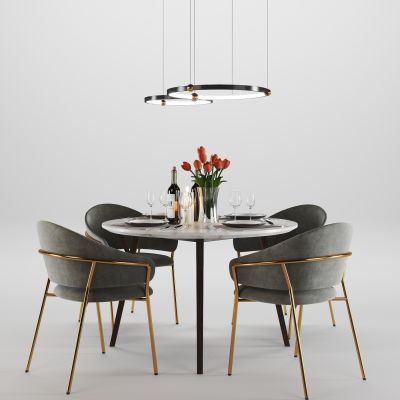 现代餐桌椅吊灯组合